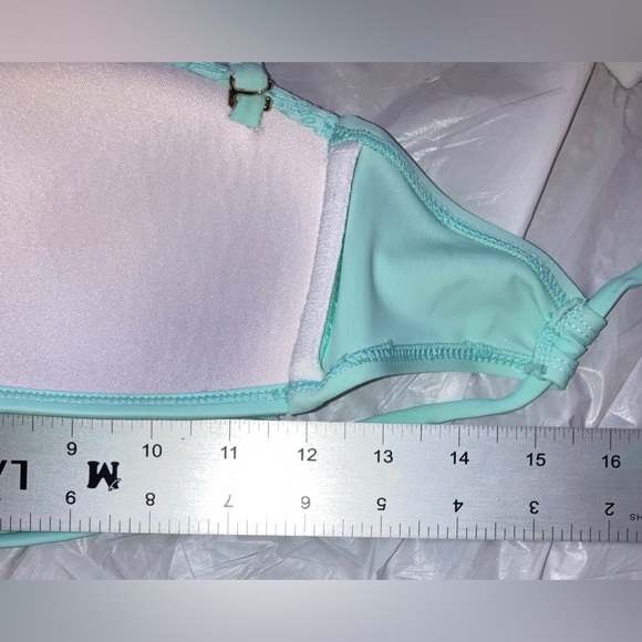 Hot Water Blue Glacier Ruffle Cutout Convertible Strap Bandue Bikini Top S EUC - Picture 15 of 16